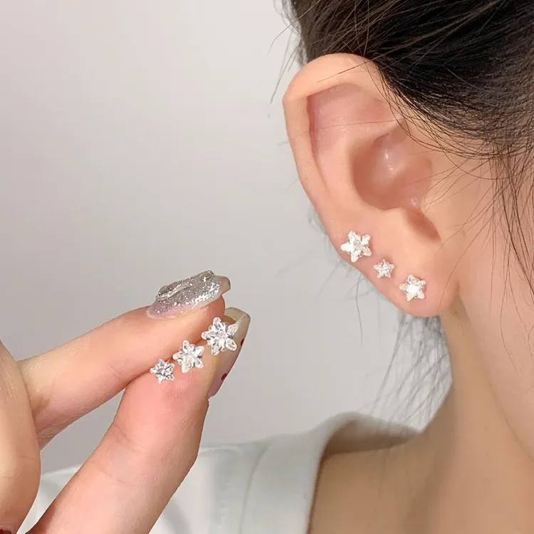 足银耳饰 五角星耳钉纯银养耳洞防过敏耳蜗钉睡觉免摘耳骨钉耳饰