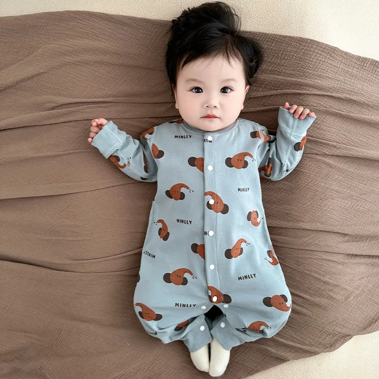 婴幼儿连体衣春秋款纯棉满月宝宝衣服秋季新生儿长袖哈衣秋装爬服