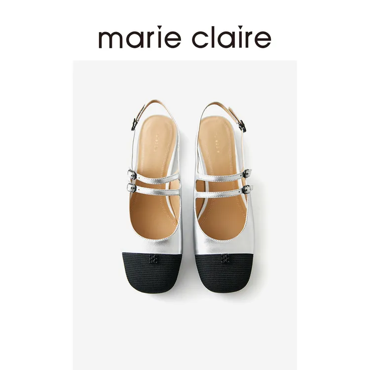 MC女鞋/marieclaire百搭软底小香风包头凉鞋女款圆头单鞋羊皮单鞋