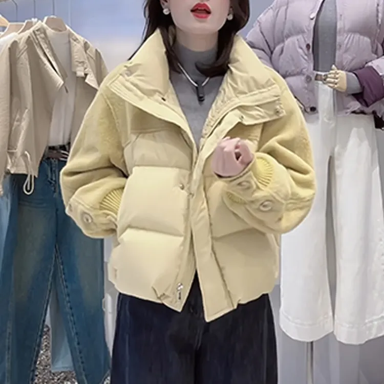 设计感拼接棉服女冬季新款宽松小个子加厚保暖翻领面包服棉衣外套