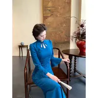 一生罗曼【孔雀蓝】秋季新款新中式气质高级感旗袍连衣裙L1494