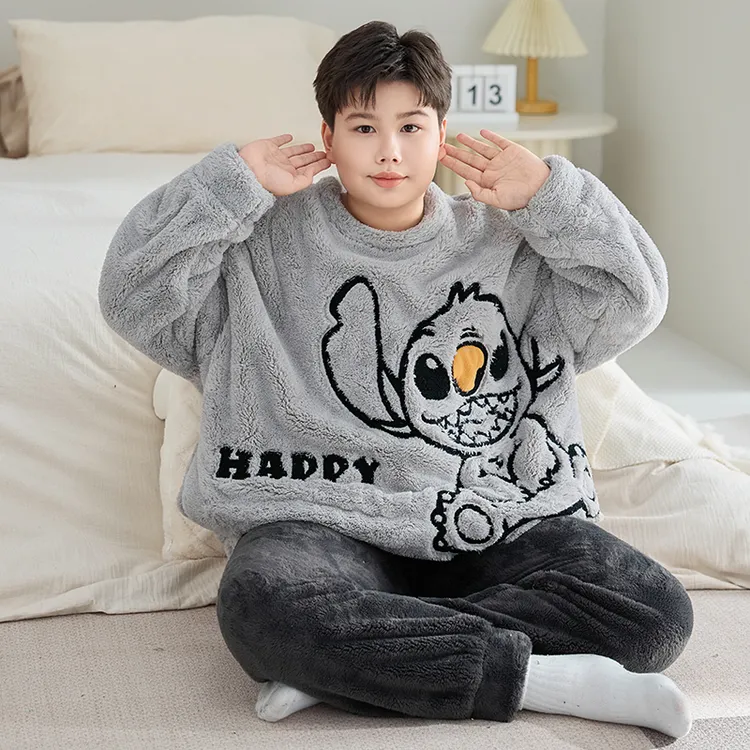胖童睡衣男童加肥加大男孩秋冬季珊瑚绒儿童法兰绒家居服套装大童