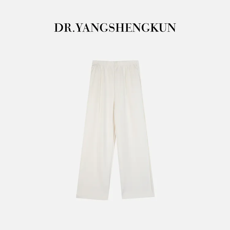 杨圣坤2025冬季醋酸羊毛混纺简约百搭松紧腰直筒休闲裤ES25102261