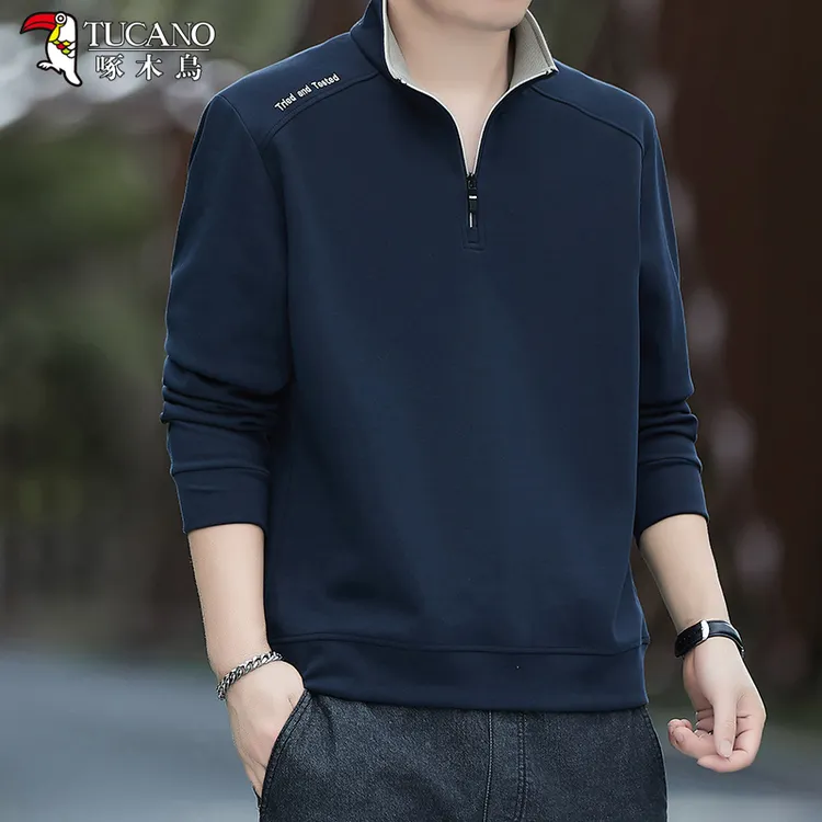 啄木鸟男士卫衣春秋季半拉链立领套头宽松大码休闲T恤时尚打底衫