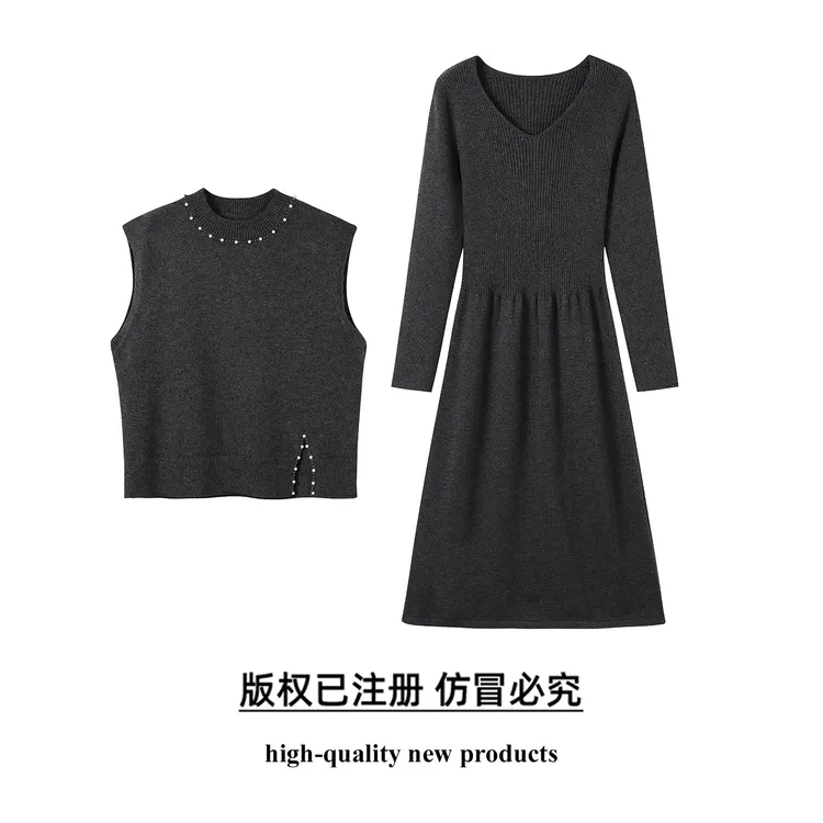奢姿【木槿花开】大码女装2025冬季时针织套装胖妹妹气质减两件套