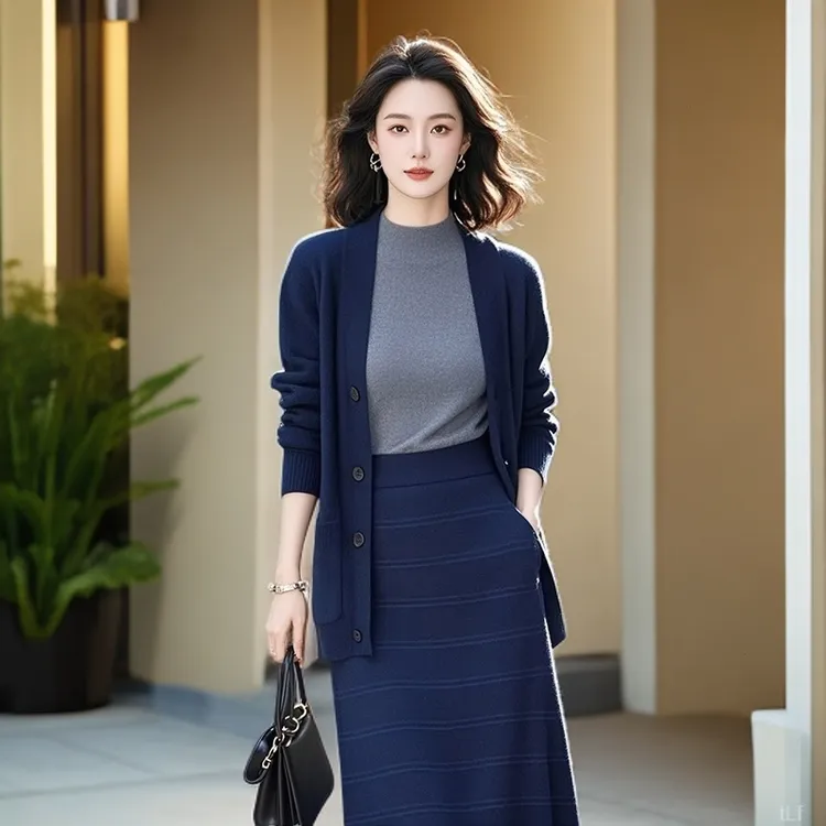 高级感独特超好看针织开衫毛衣中长款女2025秋冬新款简奢通勤外套