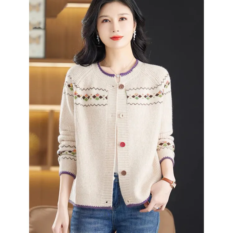 小个子外套女士2025年新款复古提花针织开衫早春秋洋气宽松小外搭