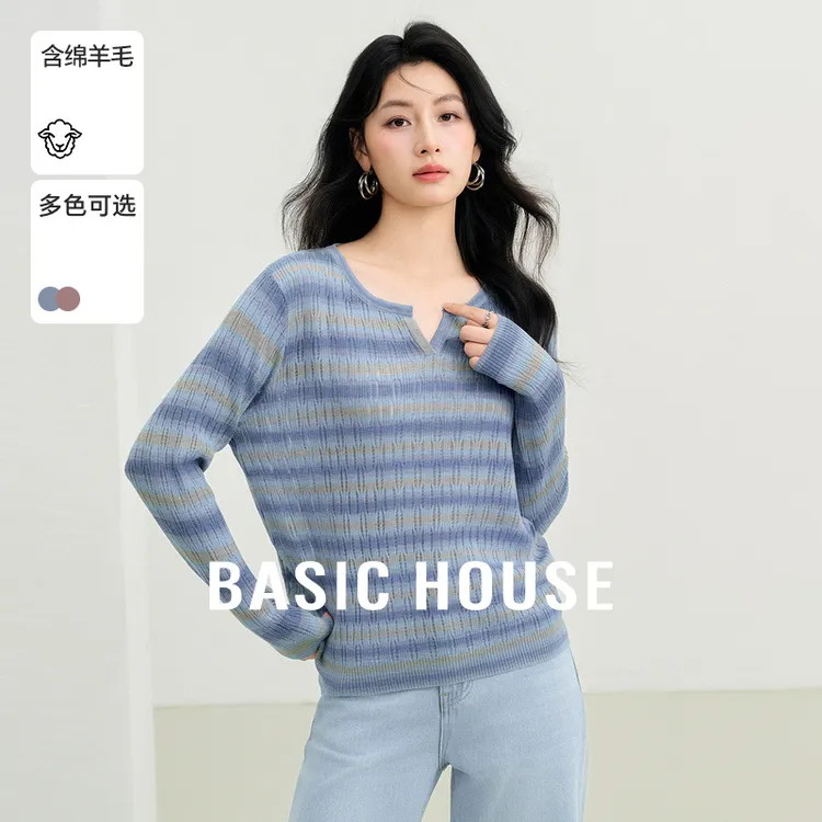 Basic House/百家好秋季休闲百搭撞色针织衫-B0625H5R132
