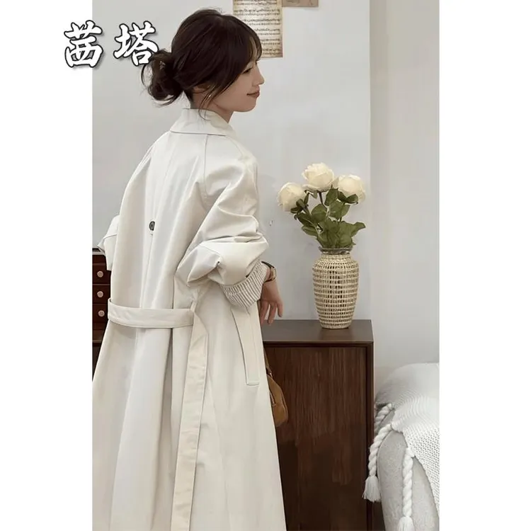 白色中长版风衣外套女2025春秋新款高级感气质日系垂感大衣小个子
