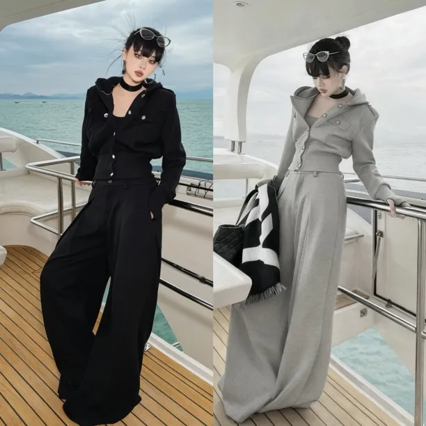 Blackgirl新款【追寻自由】老钱风工装阔腿裤外套运动加绒保暖套装