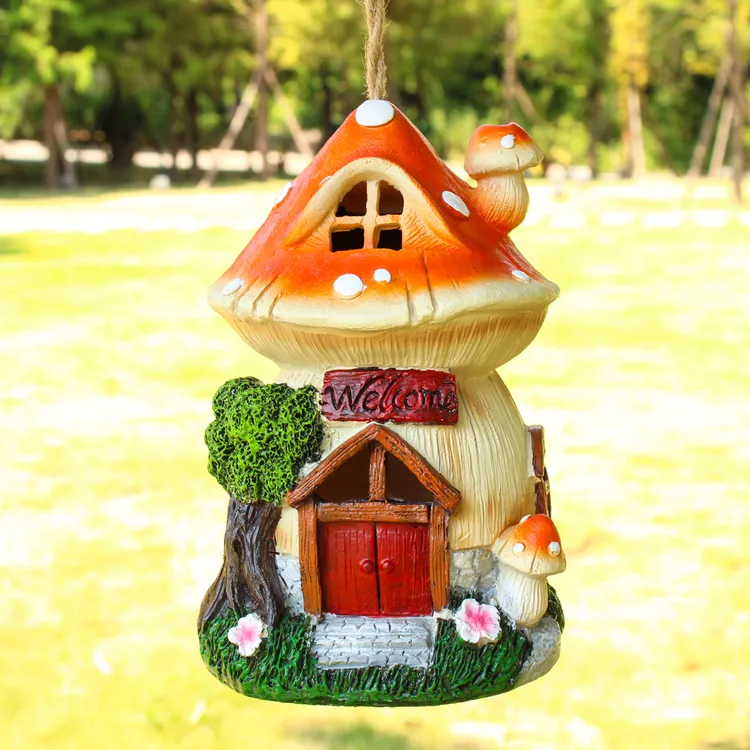 花园装饰庭院阳台创意摆件太阳能灯户外挂件蘑菇屋灯景观树脂模型