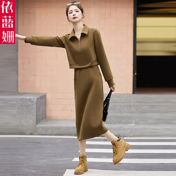 长袖卫衣连衣裙女高级感2024春秋新款休闲时尚洋气显瘦假两件裙子