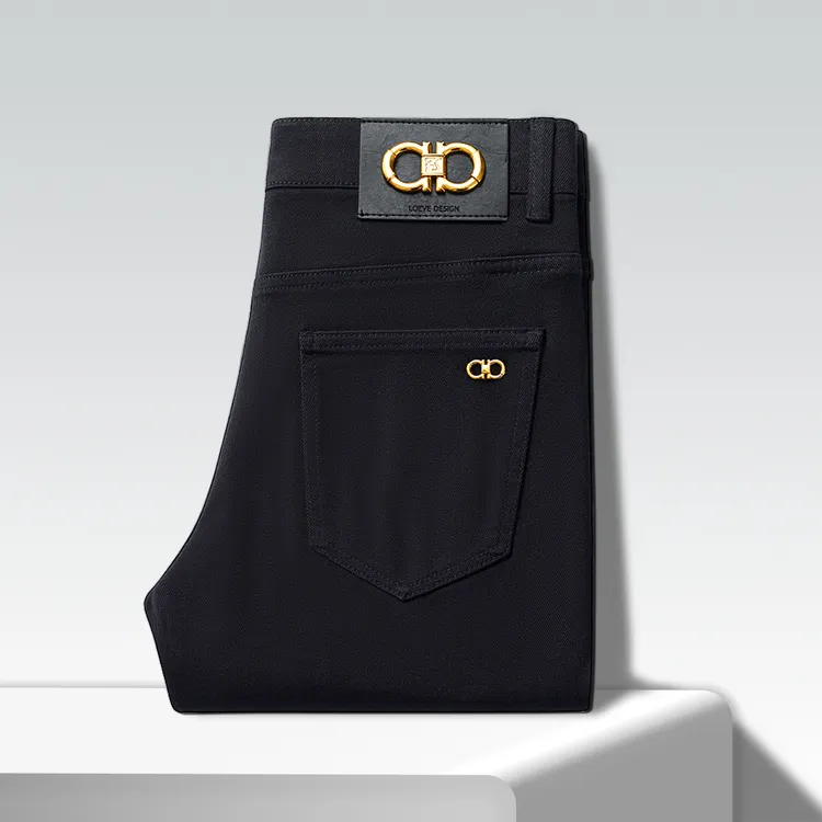 轻奢纯黑色秋款牛仔裤男裤子直筒高腰裤子秋季高弹力长裤修身男装