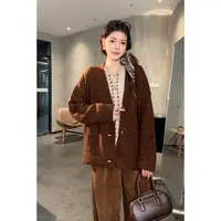 旻旻家针织衫女焦糖棕亮片气质显瘦毛衣开衫外套女50202