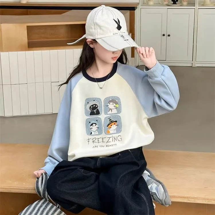 女童卫衣春秋款2025新款儿童洋气休闲上衣中大童秋季圆领印花长袖