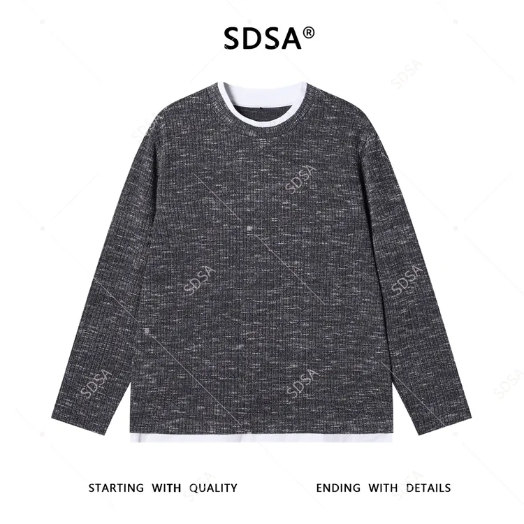 SDSA男士秋冬新款痞帅男装潮流针织撞色圆领假两件长袖T恤时尚