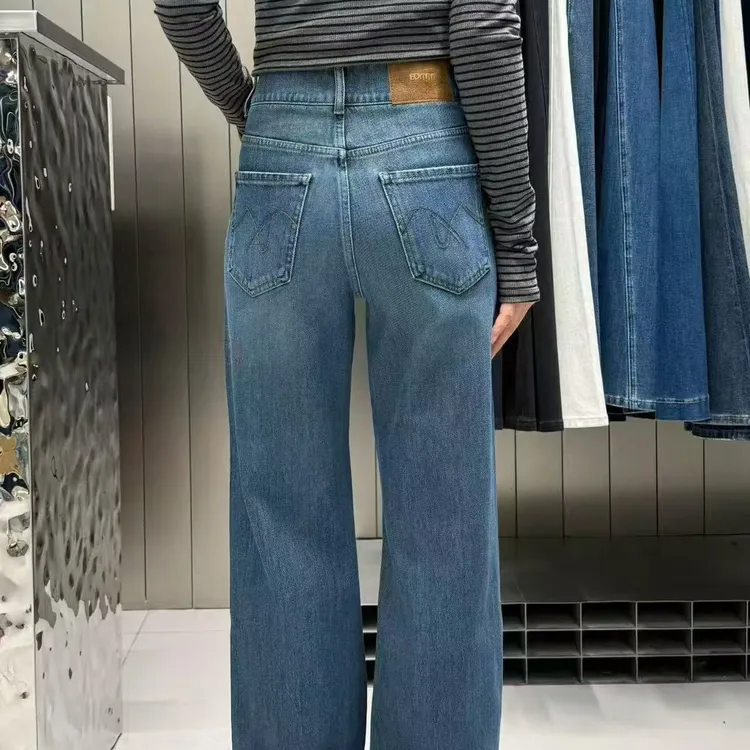 Boyiyiyi牛仔裤女2025秋新款窄版阔腿拖地裤高腰显瘦直筒裤63959