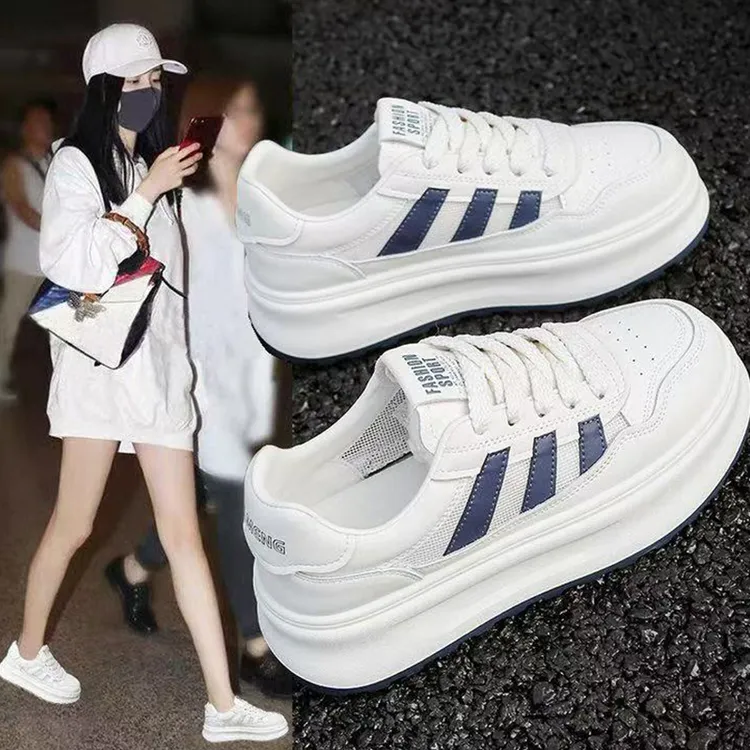 真皮厚底透网小白板鞋女春夏季时尚增高休闲四季款板鞋C312