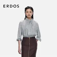 【桑蚕丝】ERDOS 女士格纹花边领衬衫25年早秋新品抽绳花边领上衣