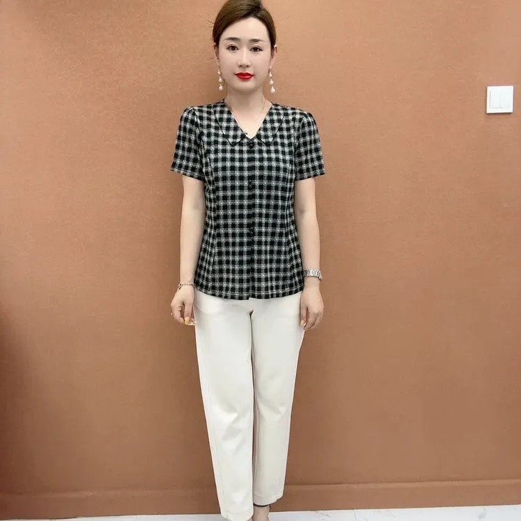 遮肚中老年女装薄款短袖夏季妈妈装洋气显瘦百搭气质时尚宽松上衣