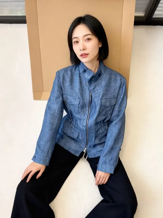 小众2025年新款今年爆款老钱风蓝色工装夹克外套女装秋季女款