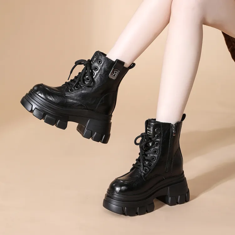 10厘米内增高马丁靴女小个子厚底鞋2025秋冬新款英伦风加厚羊毛靴