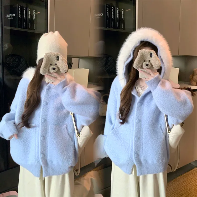 【猪猪队运费补贴】冬季胖妹妹加厚保暖小香风连帽外套毛领可拆卸