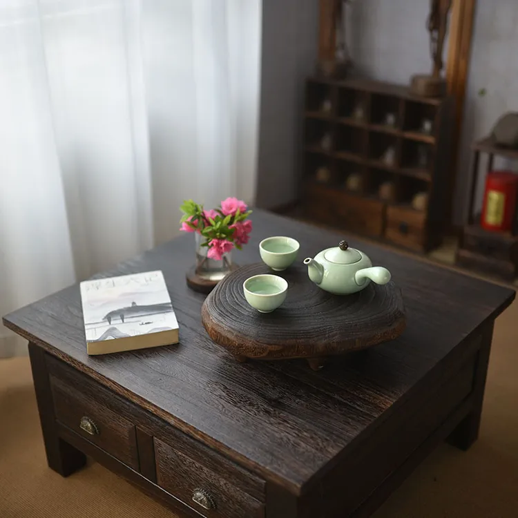 实木小茶台家用复古做旧原生态天然桐木日式侘寂风家用茶道干泡台
