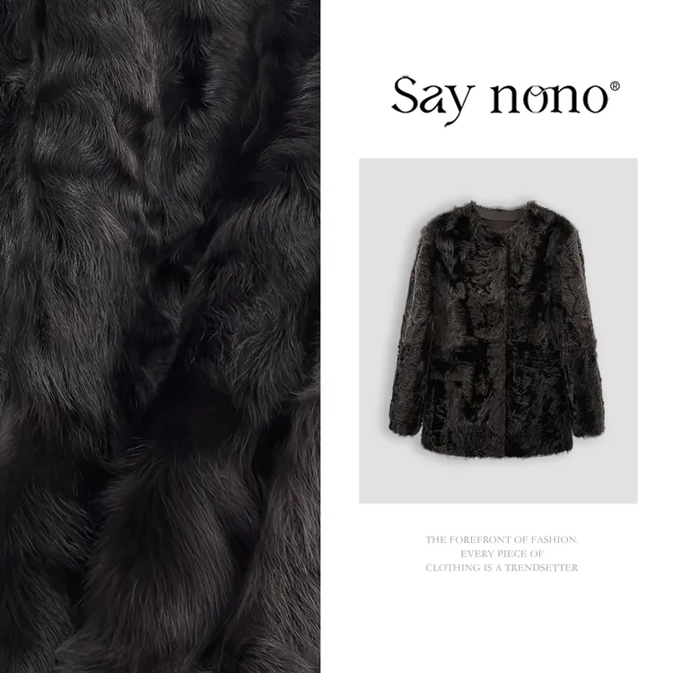 懒猫nono│Saynono 时尚简约慵懒风圆领气质百搭皮草外套Z09031H