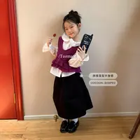 豆几妈 8/18女童秋装设计感百搭拼接茧型半身裙儿童秋装百搭半裙