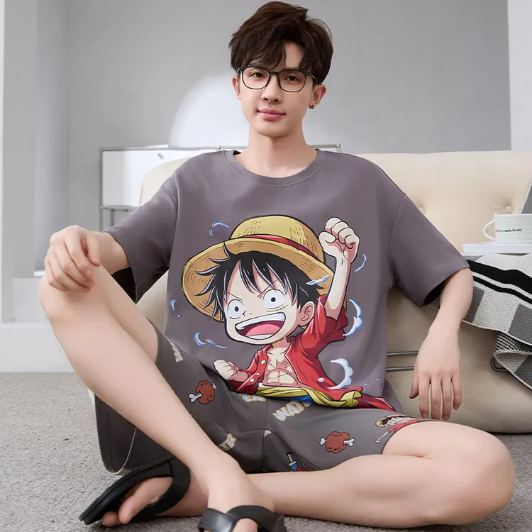 睡衣男夏季短袖纯棉卡通路飞学生款青少年夏天全棉男士家居服套装