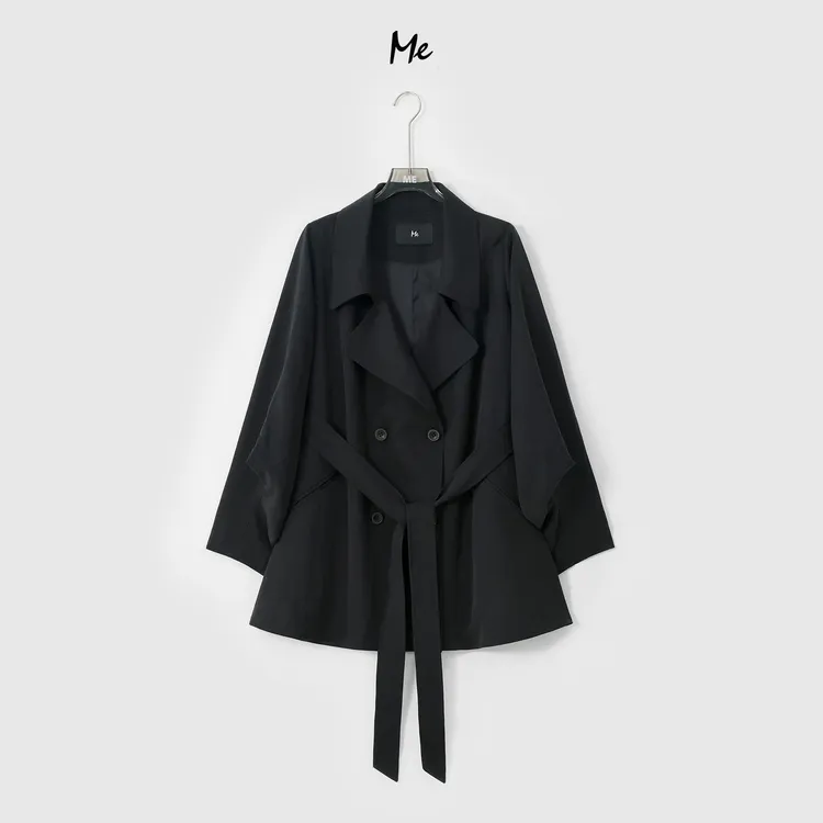 ME【百露华（含腰带）】天丝混纺蝙蝠袖收腰时尚一手长风衣MESA1058