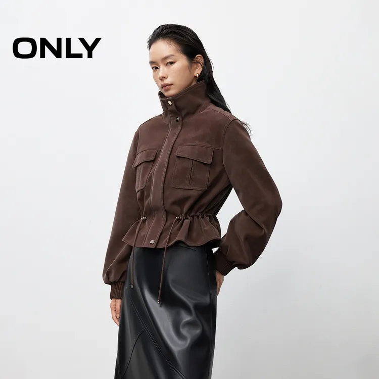 ONLY2025秋季新款工装风口袋短款显瘦直筒PU夹克外套女|1253PU005