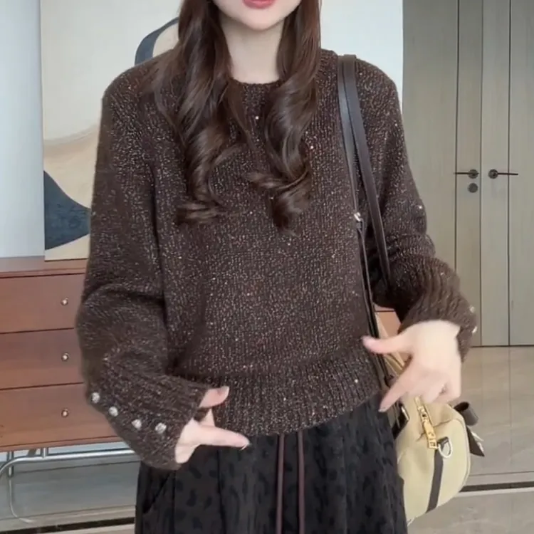 2025秋冬新款加厚百搭显瘦设计感套头针织上衣LK2507673