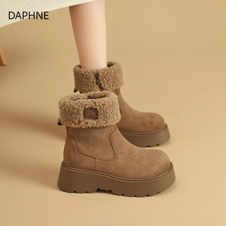 达芙妮厚底雪地靴女款爆款2025新款阔腿裤专用鞋子百搭款小短靴