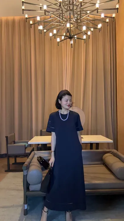 TANTAN  纯棉100 气质长款短袖连衣裙1741