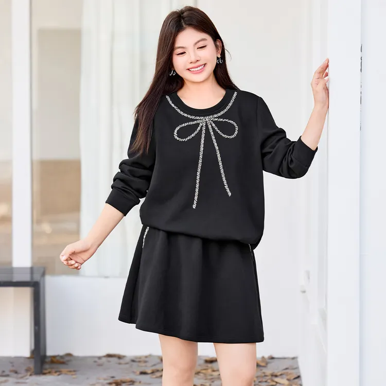 【重工珠绣抓毛卫衣套装】MsShe大码女装冬装上衣A字短裙S2511016
