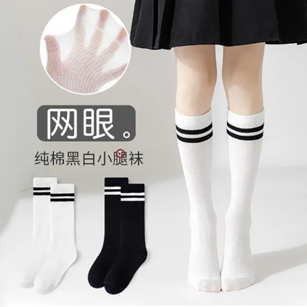 【材质棉】儿童足球袜棉白色网眼夏季薄款女童堆堆中筒小腿袜子6-12