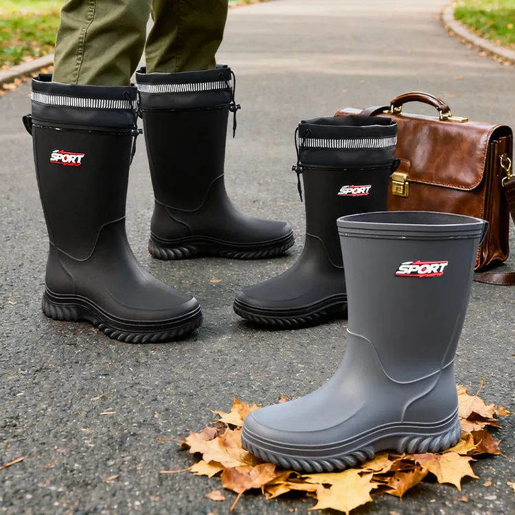 中高防水鞋时尚中筒男雨鞋男士防水厚底耐磨钓鱼雨靴高筒保暖雨靴