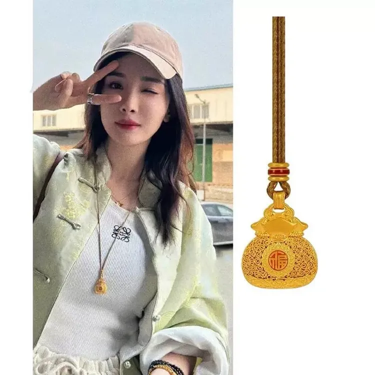 铜合金项链 杨幂同款新中式项链复古风镂空葫芦福袋锁骨链福字