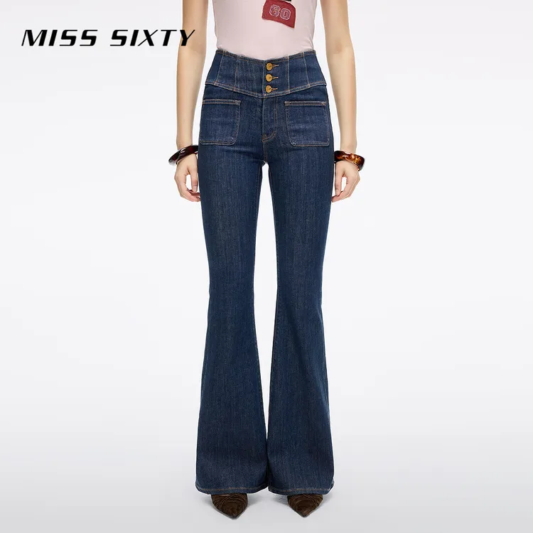 Miss Sixty2025新款牛仔裤女V型高腰修身显瘦微喇叭裤超模裤