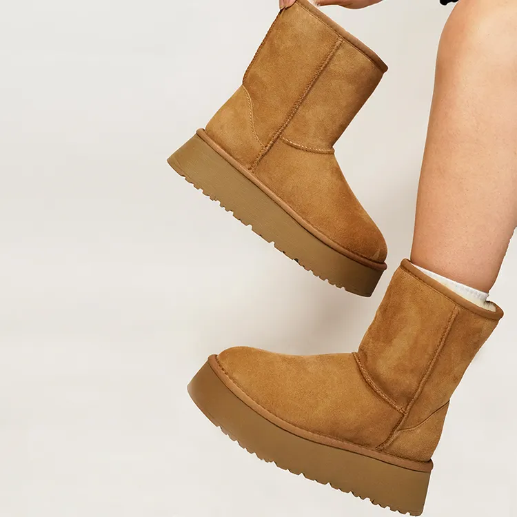 【防滑厚底5825】女款爆款2025新款冬季厚底100%羊皮一体桑坡雪地靴