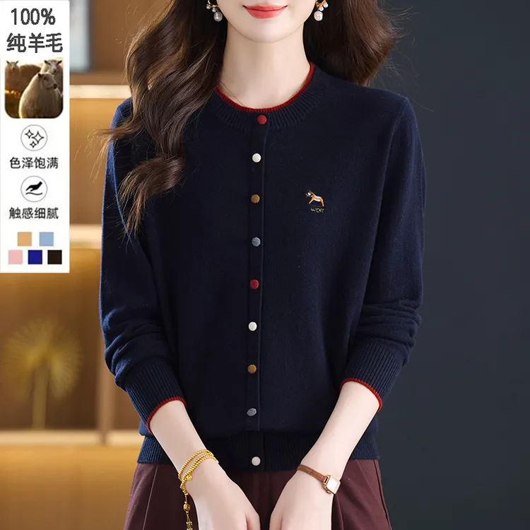 【100%绵羊毛】中老年女装圆领毛衣针织打底衫洋气妈妈保暖上衣小衫