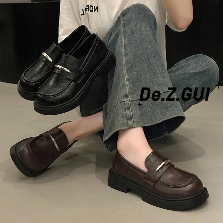 厚底浅口单鞋女2025新款秋季英伦风百搭jk小皮鞋爆款一脚蹬乐福鞋
