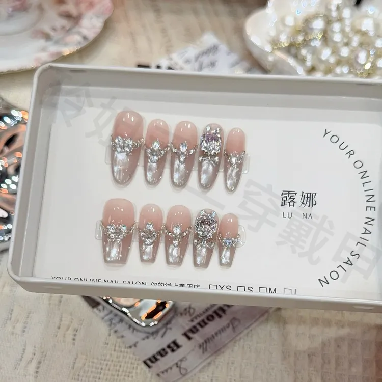 【千禧玫瑰】纯手工穿戴甲猫眼美甲贴片可拆卸指甲贴片10片装