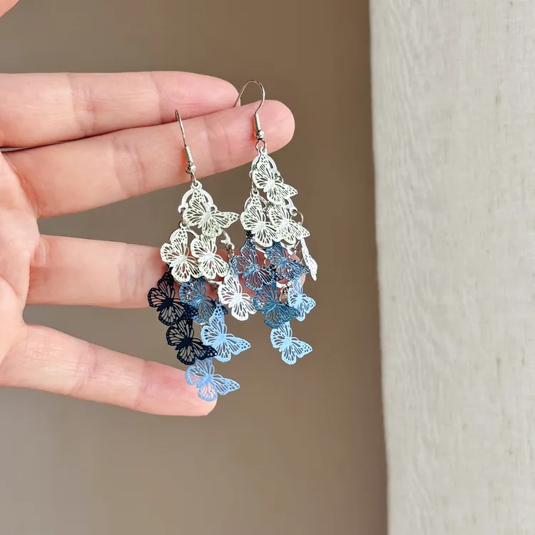 合金耳饰 舞动夏日~超仙镂空蝴蝶流苏耳环女轻奢高级感耳钩