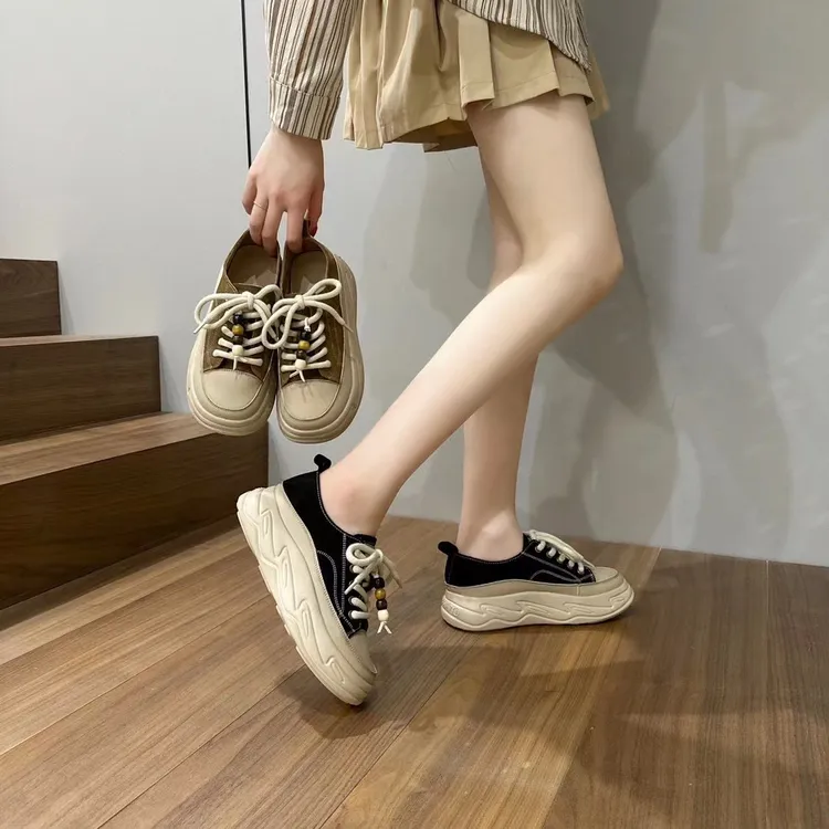 头层牛皮休闲鞋女2025春秋新款时尚百搭厚底松糕复古运动真皮板鞋