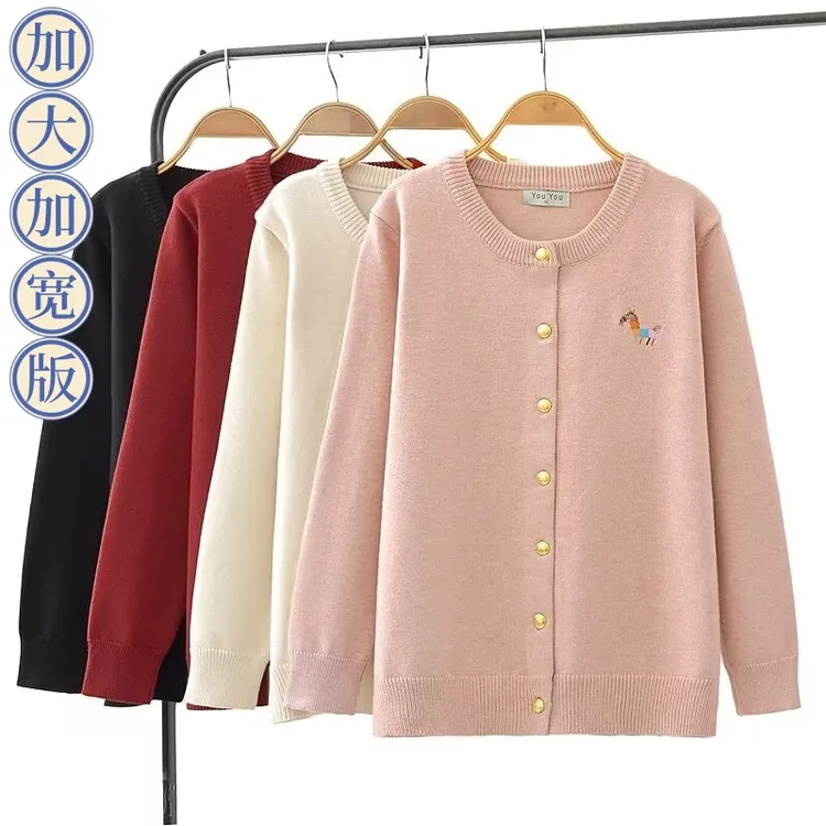 春季新款圆领显瘦微胖mm宽松大码女装加大针织衫毛衣上衣开衫外套