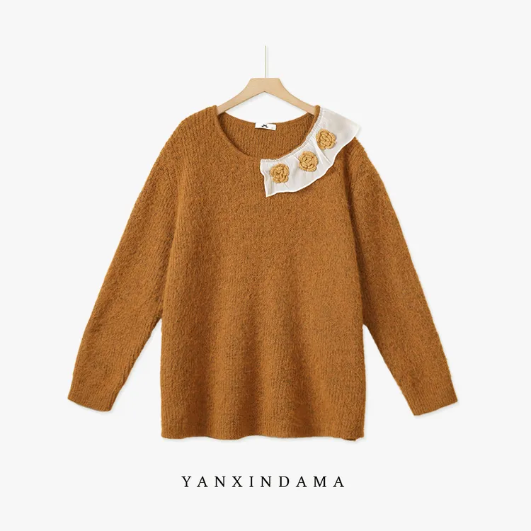 【岩心】大码女装300斤胖MM宽松中长款不规则超好看针织衫10214