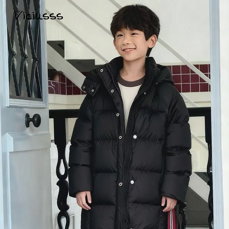 Viciusss童装男女童长款连帽羽绒服个性冬季加厚简约保暖外套百搭